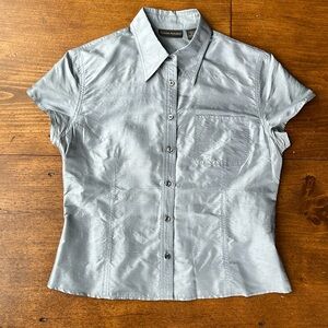 Banana Republic 100% Silk Cap Sleeve Button Down Blouse Steel Blue Sz S